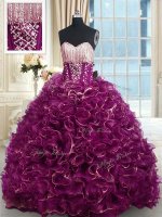 Fuchsia Sleeveless With Train Beading and Ruffles Lace Up Sweet 16 Quinceanera Dress