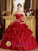 Harlingen TX Appliques and Ruched Bodice For Strapless Red Christmas Party dress With Ball Gown And Pick-ups(SKU QDZY215y-4BIZ)