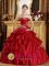 Harlingen TX Appliques and Ruched Bodice For Strapless Red Christmas Party dress With Ball Gown And Pick-ups