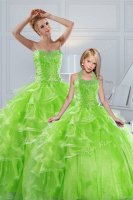 Organza Lace Up Sweet 16 Quinceanera Dress Sleeveless Floor Length Beading and Ruffled Layers