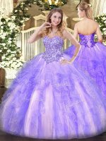 Top Selling Lavender Ball Gowns Sweetheart Sleeveless Tulle Floor Length Lace Up Appliques and Ruffles Sweet 16 Quinceanera Dress(SKU SJQDDT1163002BIZ)