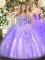 Top Selling Lavender Ball Gowns Sweetheart Sleeveless Tulle Floor Length Lace Up Appliques and Ruffles Sweet 16 Quinceanera Dress
