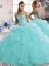 Superior Aqua Blue Lace Up Off The Shoulder Beading and Ruffles Quinceanera Gown Tulle Sleeveless