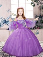 Lavender Ball Gowns Tulle Straps Sleeveless Beading Floor Length Lace Up Little Girls Pageant Dress Wholesale(SKU PAG1201-4BIZ)