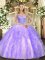 On Sale Lavender Tulle Lace Up V-neck Sleeveless Floor Length Quinceanera Gowns Beading and Ruffles