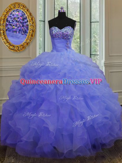 Simple Ball Gowns Sweet 16 Dresses Purple Sweetheart Organza Sleeveless Floor Length Lace Up - Click Image to Close