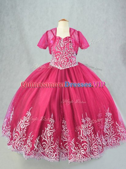 Floor Length Hot Pink Little Girls Pageant Dress Wholesale Spaghetti Straps Sleeveless Lace Up - Click Image to Close