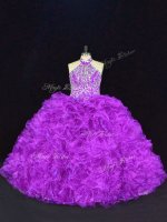 Halter Top Sleeveless Organza Quinceanera Gown Beading and Ruffles Lace Up