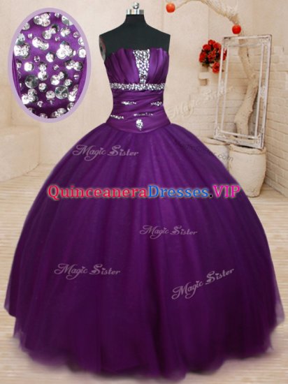 Floor Length Ball Gowns Sleeveless Dark Purple Sweet 16 Quinceanera Dress Lace Up - Click Image to Close