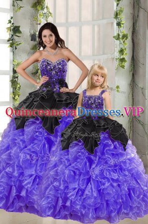 Fashionable Sweetheart Sleeveless Lace Up 15th Birthday Dress Black And Purple Organza