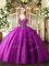 Beading and Appliques Ball Gown Prom Dress Fuchsia Lace Up Sleeveless Floor Length