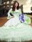High End Long Sleeves Organza Floor Length Lace Up Military Ball Dresses For Women in White with Embroidery and Ruffled Layers