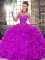 Ideal Purple Sleeveless Floor Length Beading and Ruffles Lace Up Sweet 16 Dress