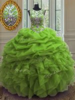 Simple Scoop Sleeveless Beading and Ruffles and Pick Ups Lace Up Sweet 16 Dress