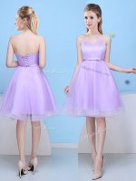 Fashionable Tulle Sleeveless Knee Length Dama Dress for Quinceanera and Bowknot