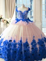 Brush Train Ball Gowns 15 Quinceanera Dress Blue And White Scoop Tulle Sleeveless Zipper(SKU PSSW1145-6BIZ)