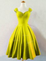 Olive Green Quinceanera Court of Honor Dress Prom and Party and Wedding Party with Ruching Straps Sleeveless Lace Up