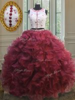 Scoop Red Sleeveless Organza Clasp Handle Sweet 16 Dress for Military Ball and Sweet 16 and Quinceanera(SKU PSSW0128-1BIZ)