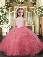 Watermelon Red Pageant Dress Womens Party and Sweet 16 and Wedding Party with Ruffles High-neck Sleeveless Backless