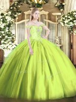 Luxury Off The Shoulder Sleeveless Lace Up Sweet 16 Dress Yellow Green Tulle
