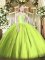 Luxury Off The Shoulder Sleeveless Lace Up Sweet 16 Dress Yellow Green Tulle