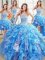 Four Piece Sleeveless Lace Up Floor Length Beading and Ruffles and Sequins 15th Birthday Dress