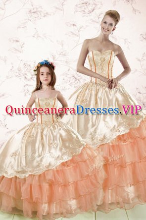 Customized Organza Sleeveless Floor Length Quinceanera Dress and Embroidery and Ruffled Layers