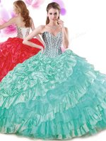 Organza and Taffeta Sleeveless Floor Length Quinceanera Gown and Beading and Ruffled Layers and Pick Ups