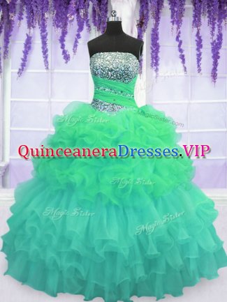 Pick Ups Ruffled Multi-color Sleeveless Organza Lace Up Sweet 16 Dresses for Military Ball and Sweet 16 and Quinceanera