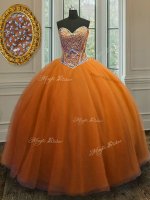 Orange Sleeveless Taffeta Lace Up Quinceanera Dresses for Military Ball and Sweet 16 and Quinceanera