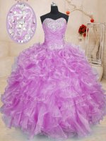 Lilac Sleeveless Organza Lace Up 15th Birthday Dress for Military Ball and Sweet 16 and Quinceanera
