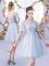Trendy Short Sleeves Tulle Mini Length Lace Up Dama Dress for Quinceanera in Grey with Lace
