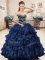 Navy Blue Organza Lace Up Sweet 16 Dress Sleeveless Floor Length Beading and Ruffles