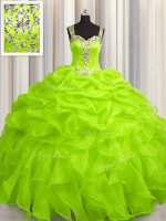 Attractive See Through Zipper Up Zipper Sweet 16 Dress Appliques and Ruffles Sleeveless Floor Length