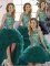 Comfortable Peacock Green Scoop Neckline Beading and Ruffles Ball Gown Prom Dress Sleeveless Lace Up