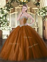 Chic Ball Gowns Military Ball Dresses Rust Red Sweetheart Tulle Sleeveless Floor Length Lace Up