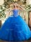 Scoop Sleeveless Tulle Quince Ball Gowns Embroidery and Ruffles Lace Up