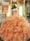 Super Orange Ball Gowns One Shoulder Sleeveless Organza Floor Length Lace Up Beading and Ruffles Ball Gown Prom Dress