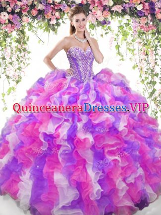 Multi-color Ball Gowns Beading and Ruffles Sweet 16 Dresses Lace Up Organza Sleeveless Floor Length