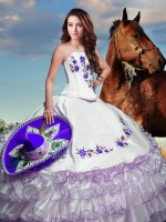 Dynamic Taffeta Sleeveless Floor Length Quinceanera Dress and Embroidery and Ruffled Layers
