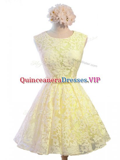 Yellow Vestidos de Damas Prom and Party and Wedding Party with Belt Scoop Sleeveless Lace Up - Click Image to Close