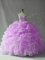 Popular Beading and Ruffles and Pick Ups Quinceanera Dress Lilac Lace Up Sleeveless Brush Train