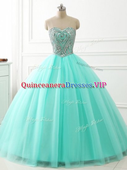 Custom Design Apple Green Sleeveless Tulle Lace Up Quince Ball Gowns for Military Ball and Sweet 16 and Quinceanera - Click Image to Close