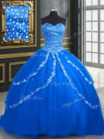Blue Sleeveless Tulle Brush Train Lace Up 15 Quinceanera Dress for Military Ball and Sweet 16 and Quinceanera(SKU PSSW0191-21BIZ)