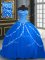 Blue Sleeveless Tulle Brush Train Lace Up 15 Quinceanera Dress for Military Ball and Sweet 16 and Quinceanera