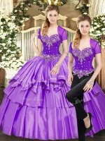 Trendy Lavender Lace Up 15 Quinceanera Dress Beading and Ruffled Layers Sleeveless Floor Length