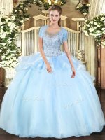 Aqua Blue Scoop Neckline Beading Quinceanera Gowns Sleeveless Clasp Handle