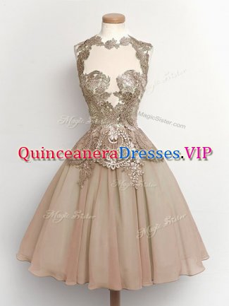 Brown High-neck Neckline Lace Quinceanera Court of Honor Dress Sleeveless Lace Up