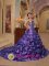 Eggplant Purple Appliques Decorate Bust Hand Made Flowers Hartenholm Quinceanera Gowns With Pick-ups And Chapel Train