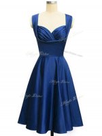 Royal Blue Lace Up Straps Ruching Vestidos de Damas Taffeta Sleeveless